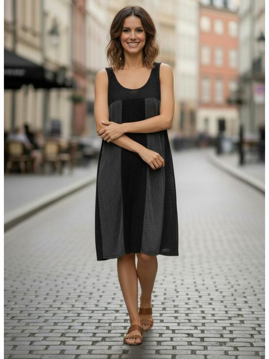 Dresses & Skirts - Be Made in USA Black Charcoal Gray Sleeveless Lace Knit Swing Dress NWT Sz Small
